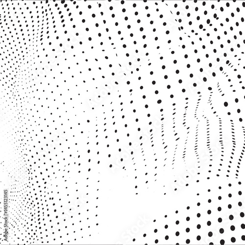A dense arrangement of numerous small black dots contrasts against a white background.