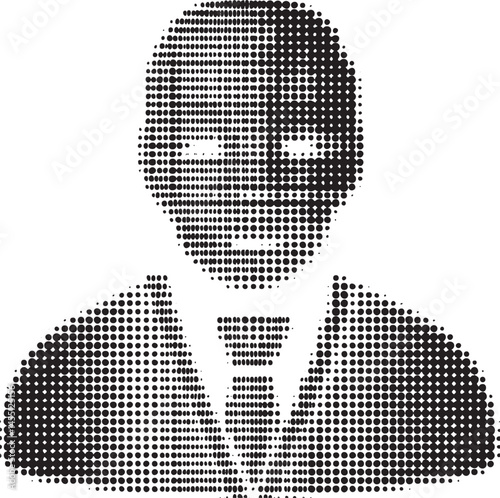 A distinguished man is depicted within a detailed halftone  showcasing his attire.
