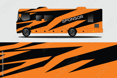 Vibrant orange and black vehicle design with stripes