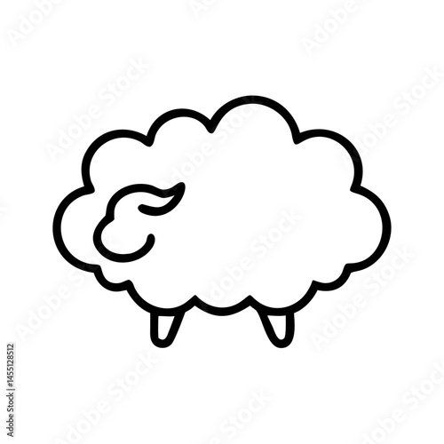 black and white outline icon of fluffy sheep with closed eyes, minimal cartoon symbol representing sleep aid, relaxation and bedtime counting tradition