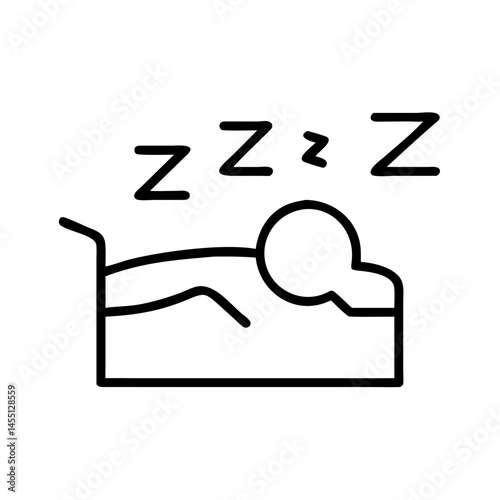 black and white outline icon of person sleeping in bed with z letters, minimal rest and healthy sleep symbol for bedtime wellness concept