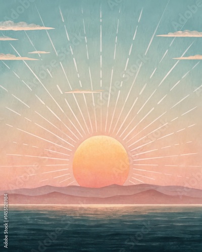 Obraz na płótnie A sun rising over a horizon signifying new beginnings and the hopeful realization that accepting oneself can lead to brighter days ahead. w salonie