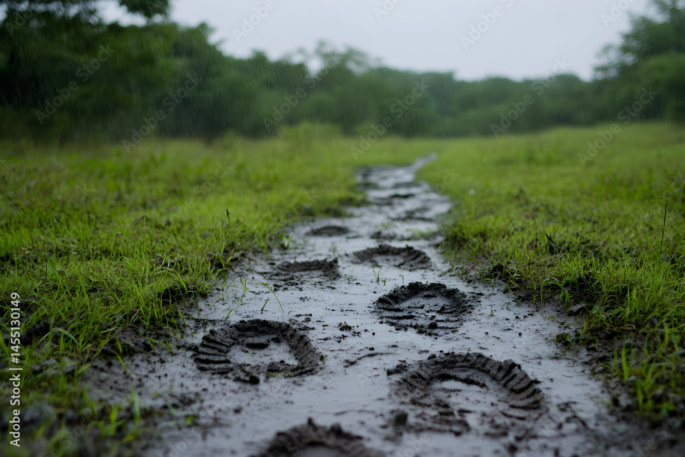 Interwoven Journeys: Traces of Life's Passage on a Rain-kissed Earthy Trail Interwoven Journeys: Traces of Life's Passage on a Rain-kissed Earthy Trail