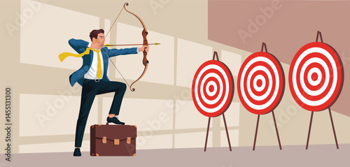 Strategic Targeting: Businessman Aiming for Business Goals
