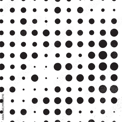 Numerous black circles gradually diminish towards an edge on a white background.