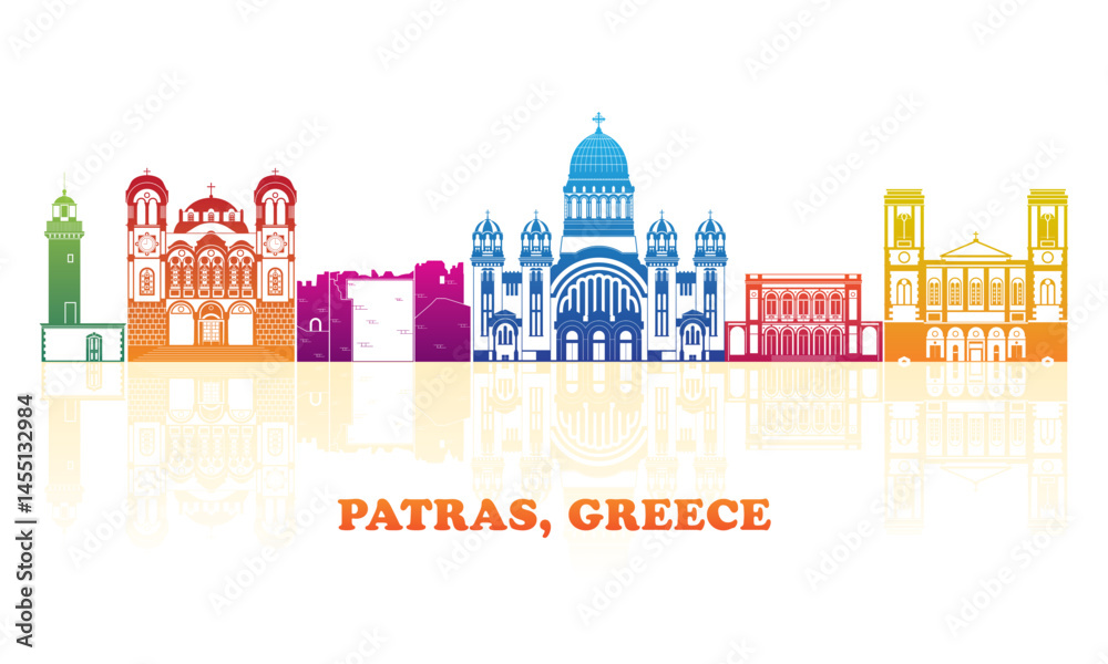 Colourfull Skyline panorama of city of Patras, Greece - vector illustration