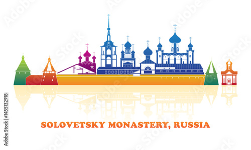 Obraz na płótnie Colourfull panorama of Solovetsky Monastery, Russia - vector illustration w salonie