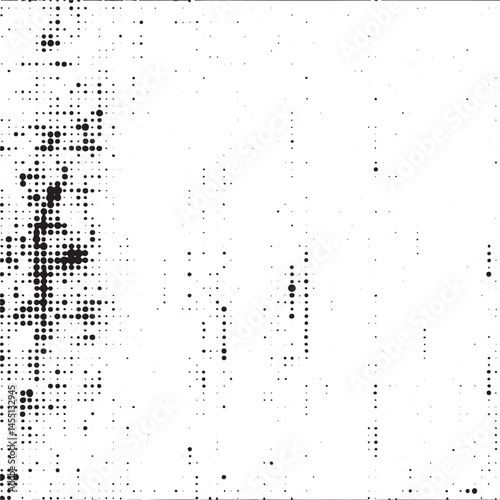 A solitary figure emerges from a dense field of scattered dots.