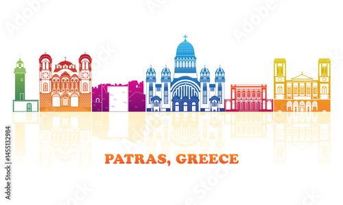Obraz na płótnie Colourfull Skyline panorama of city of Patras, Greece - vector illustration w salonie