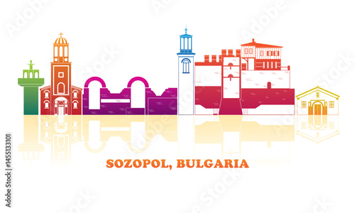 Obraz na płótnie Colourfull Skyline panorama of town of Sozopol, Bulgaria - vector illustration w salonie