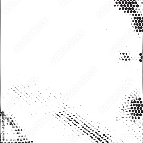 A stark white abstract of scattered dots forms a dynamic diagonal across the .