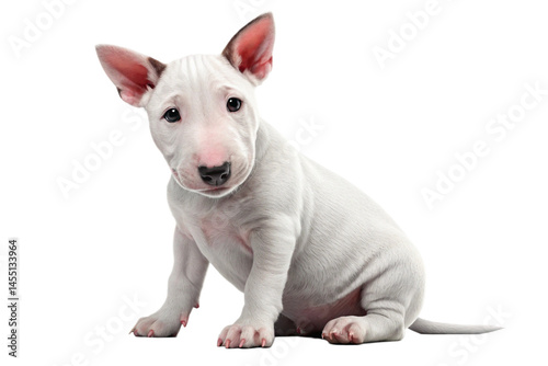 Bull terrier puppy sitting and looking at camera, isolated on transparent background - generated by ai