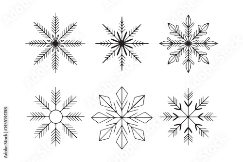 Wallpaper Mural Six Unique Black and White Snowflake Designs Torontodigital.ca