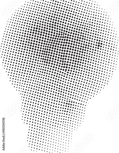A luminous abstract bulb shape is composed of numerous closely packed black and white dots.