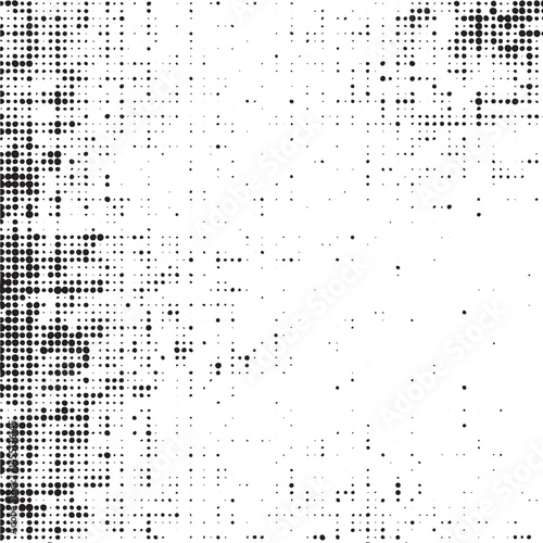 A densely patterned abstract background features numerous small dark circles against a lighter backdrop.