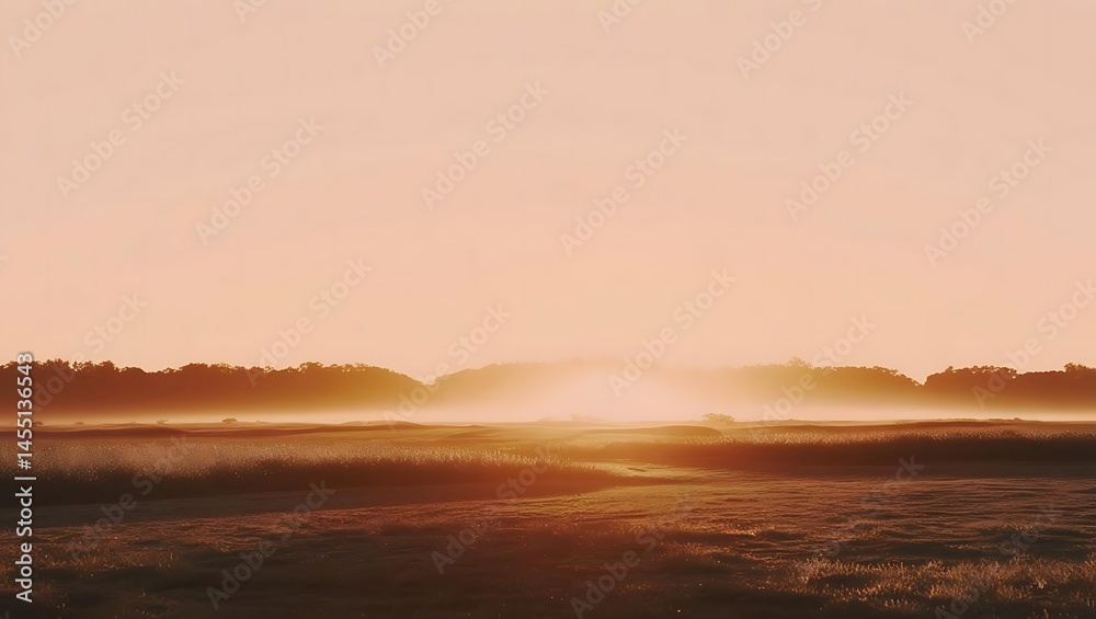 A serene landscape bathed in the soft glow of dawn, with mist gently drifting across the fields and trees silhouetted against the warm sky. A serene landscape bathed in the soft glow of dawn, with mist gently drifting across the fields and trees silhouetted against the warm sky.