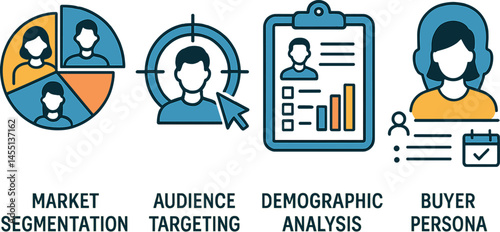 Vector illustration of market segmentation, audience targeting, demographic analysis, and buyer persona. Perfect for marketing strategy visuals and CRM dashboards