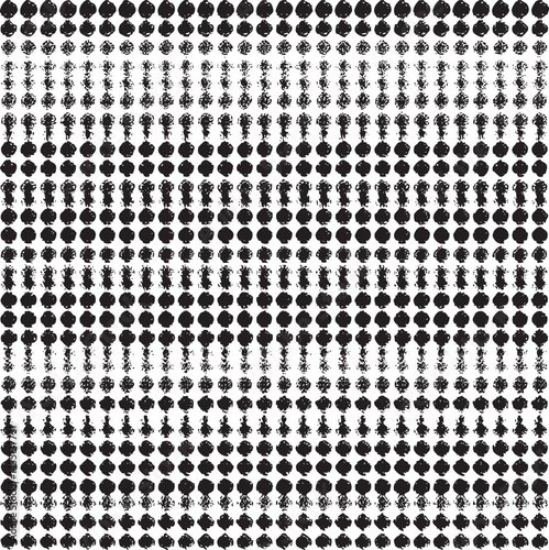 A dense grid of small black circular dots forms an intricate across a white background.