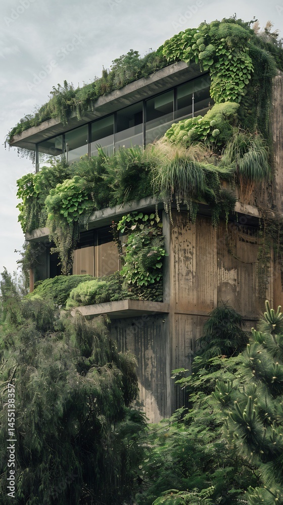 Architectural detail of a modern building with integrated vertical garden wall Clean
