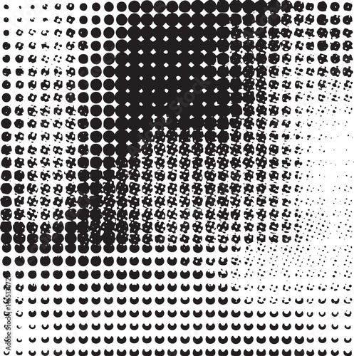 A dense expanding of black dots gradually transforms into a luminous white shape.