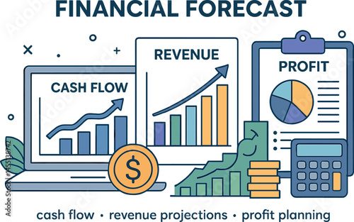 Financial forecast. Vector illustration of cash flow, revenue projections, and profit planning, for investor presentations, SaaS platforms, and budget planning tools