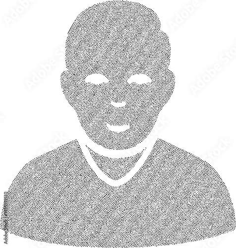 A monochrome portrait of a man with closed eyes outlined in white.