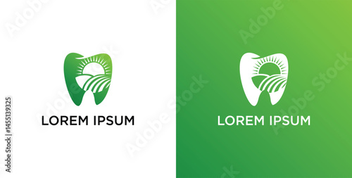 sun landscape logo vector dentist or dental company logo design with sun landscape