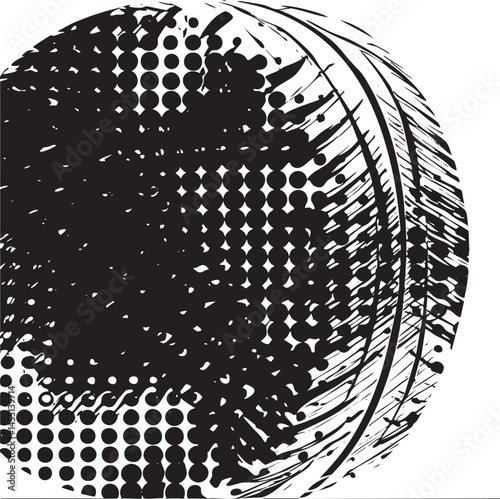 A textured black-and-white depicts a spherical object with radial lines and scattered dots.