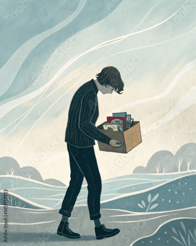Obraz na płótnie A person holding a small box filled with mementos that symbolize past regrets contemplating whether to keep it or toss it away representing the conscious choice to let go. w salonie
