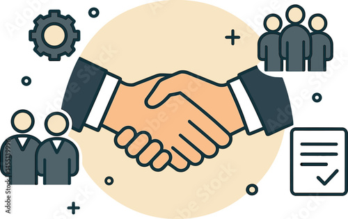 Business partnership and collaboration. Vector illustration of handshake, teamwork, and deal-making. Suitable for B2B content and professional branding.
