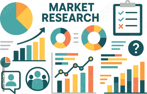 Market research and data visualization. Vector illustration of statistics, graphs, and surveys. Perfect for reports, studies, and business blogs.