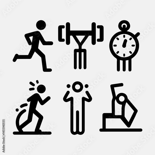 Warm-Up & Cardio Black & White Icon Set Plus Size Women, Plus Size Fitness, Plus Size Men, Workout, Lift Weights, Gym Dumbbell, Workout Gym, Weightlifting, Resistance Training, Exercise