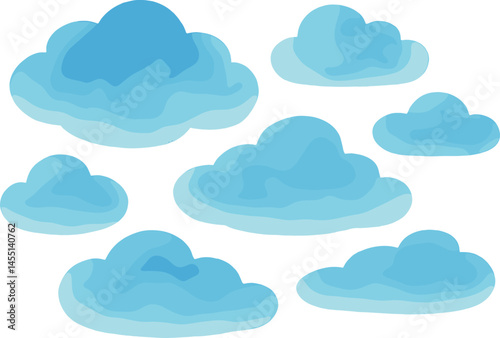 Blue watercolor cloud shapes. Vector illustration for meditation apps, natural retreat flyers, and gentle skincare lines