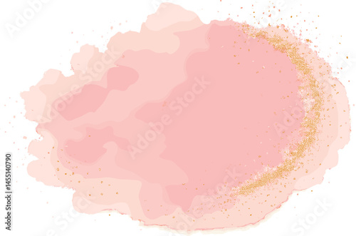 Pink watercolor splash with golden glitter. Vector art for luxury beauty packaging, handmade soap labels, and boutique wellness promotions