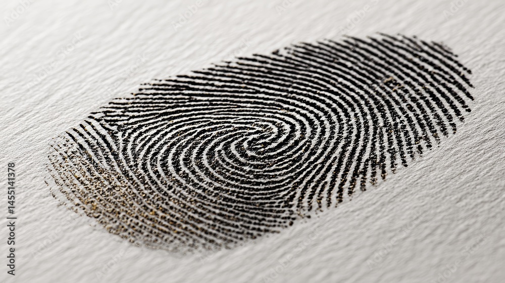Close-up of detailed black fingerprint pattern on white surface Close-up of detailed black fingerprint pattern on white surface