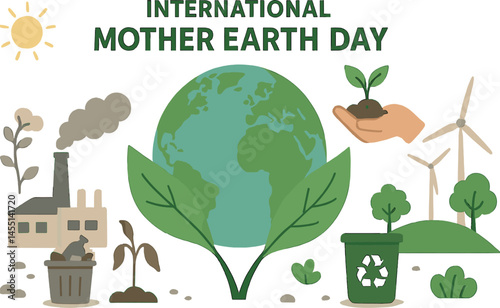 International Mother Earth Day. Ecology, environmental problems and environmental protection. Vector illustration for graphic and web design, business presentation, marketing and print material
