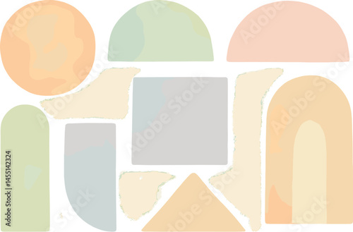 Soft watercolor geometry with pastel tones. Vector layout for design agency presentations, mood boards, and natural inspiration kits