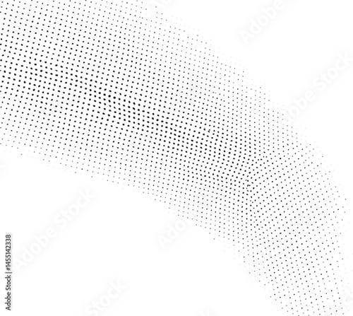 A dynamic textured wave of dark dots extends across a pristine white background.