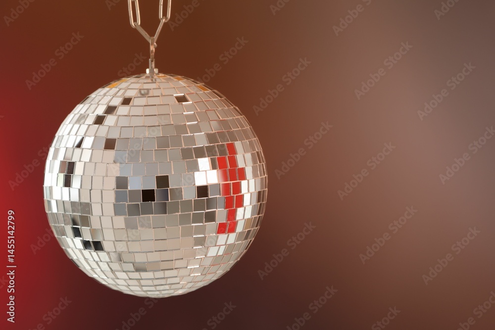 Fototapeta premium Shiny disco ball on color gradient background. Space for text