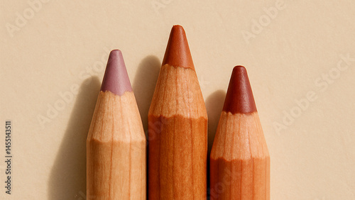 Wooden lip pencils in nude tones for sustainable beauty concept