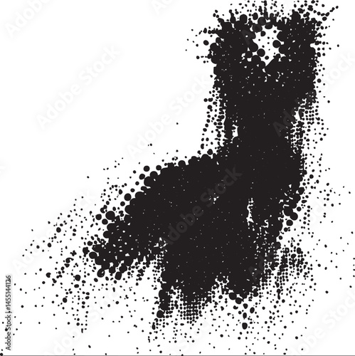 A black ink splatter forms an abstract human silhouette against a white background.
