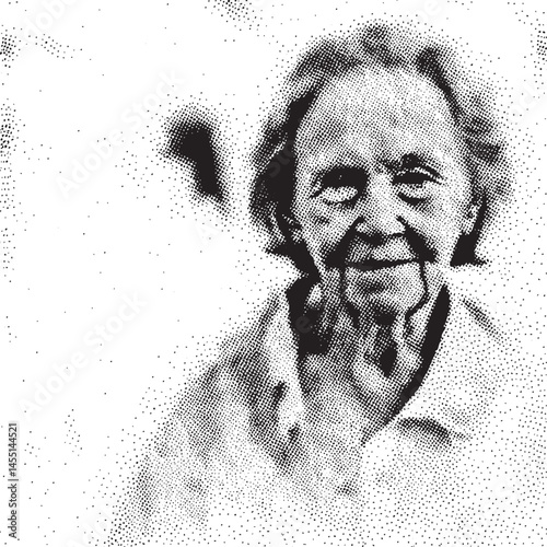 An elderly woman smiles warmly while looking directly at the viewer.