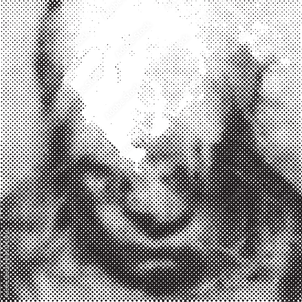 Fototapeta premium A grayscale portrait features a blurred face with dynamic halftone dots.