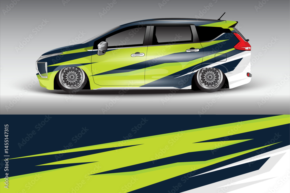 Stylish modified car with vibrant graphics and sleek design Stylish modified car with vibrant graphics and sleek design