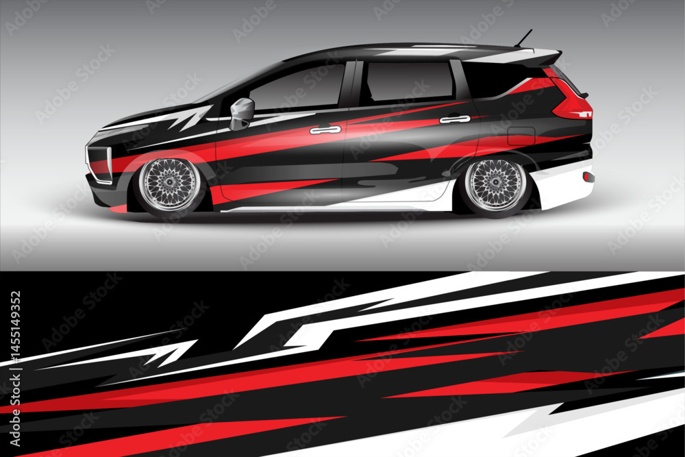 Stylish modified car with dynamic graphics and sleek design Stylish modified car with dynamic graphics and sleek design
