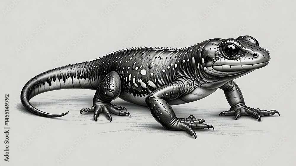 Fototapeta premium Stunning Detailed Lizard Illustration: Reptile Wildlife Anatomy in Black and White | Nature, Herpetology, Ecology Sketch