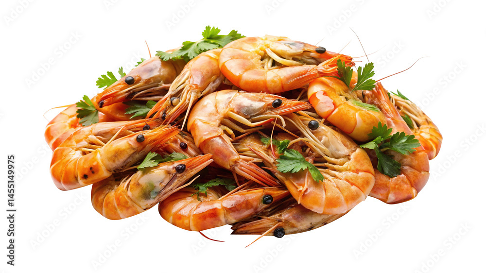 A Delicious Pile of Cooked Shrimp Garnished with Fresh Parsley A Delicious Pile of Cooked Shrimp Garnished with Fresh Parsley