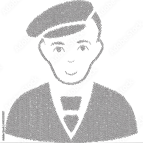 A young man wears a beret and suit jacket.