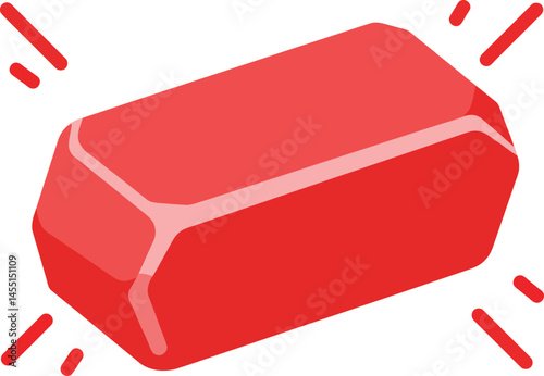 Red soap bar icon with shine effect simple vector illustration for hygiene and cleaning concepts