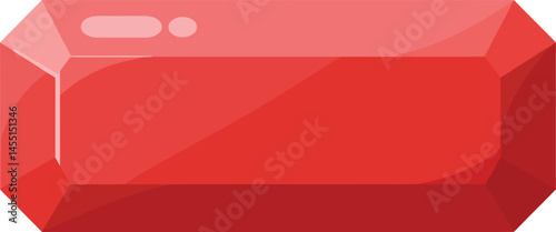 Red gemstone rectangular crystal illustration with faceted edges and light reflections vector graphic 
